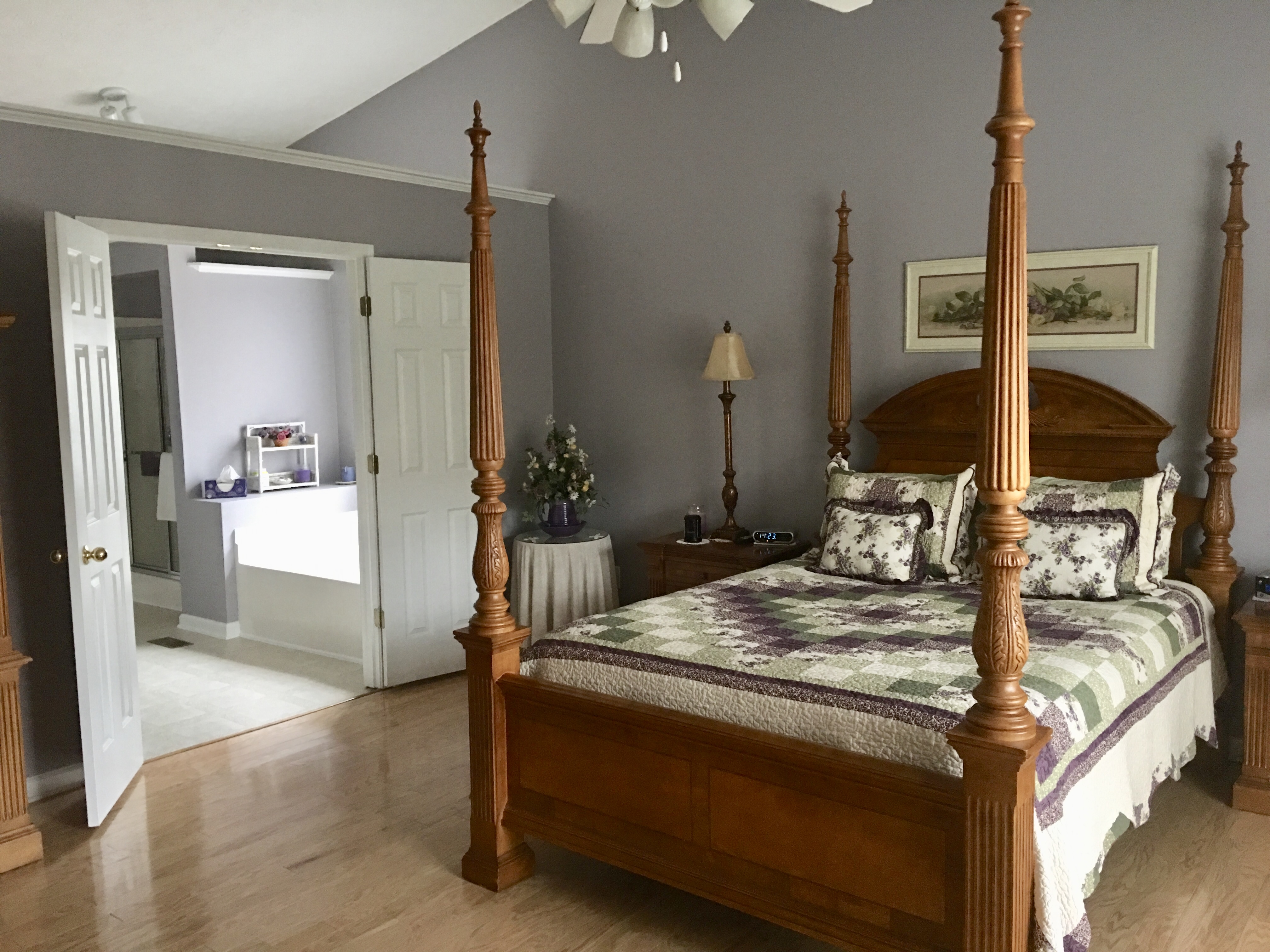 Primary bedroom repaint with four-poster bed