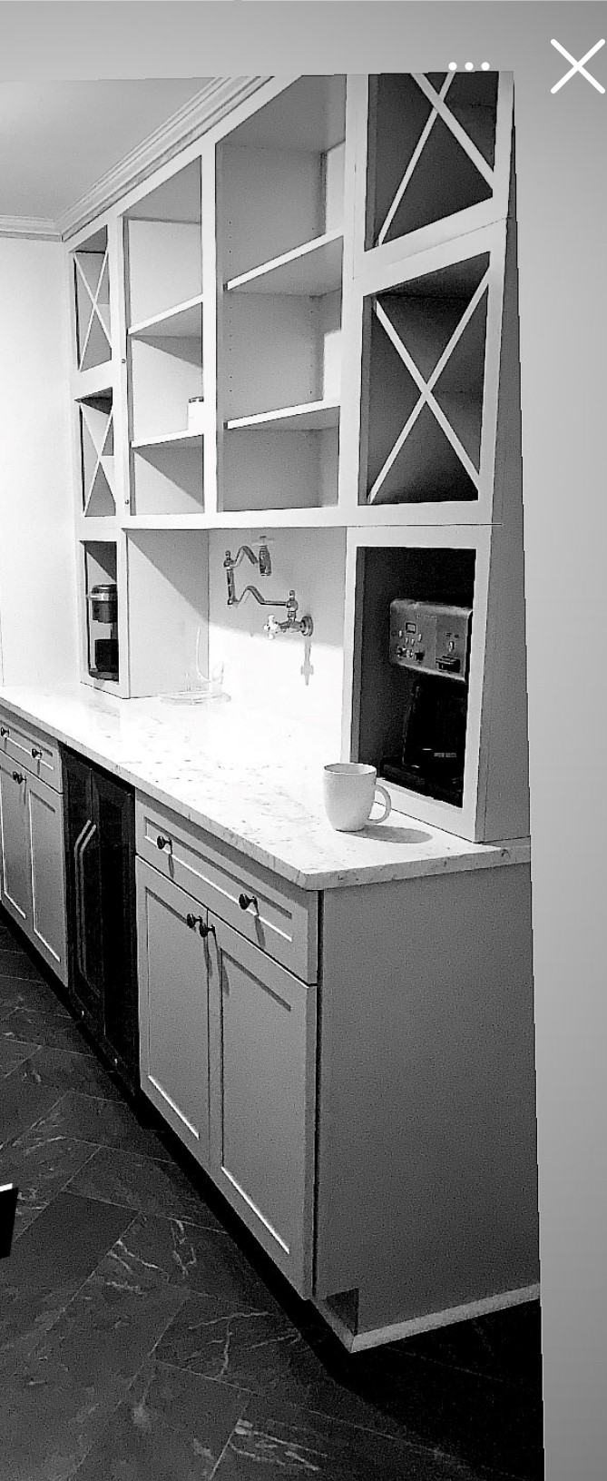 Built-in pantry shelving with fresh enamel finish
